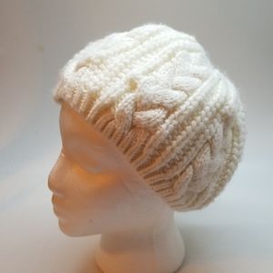 Crochet Knit Ladies White Beanie Hat